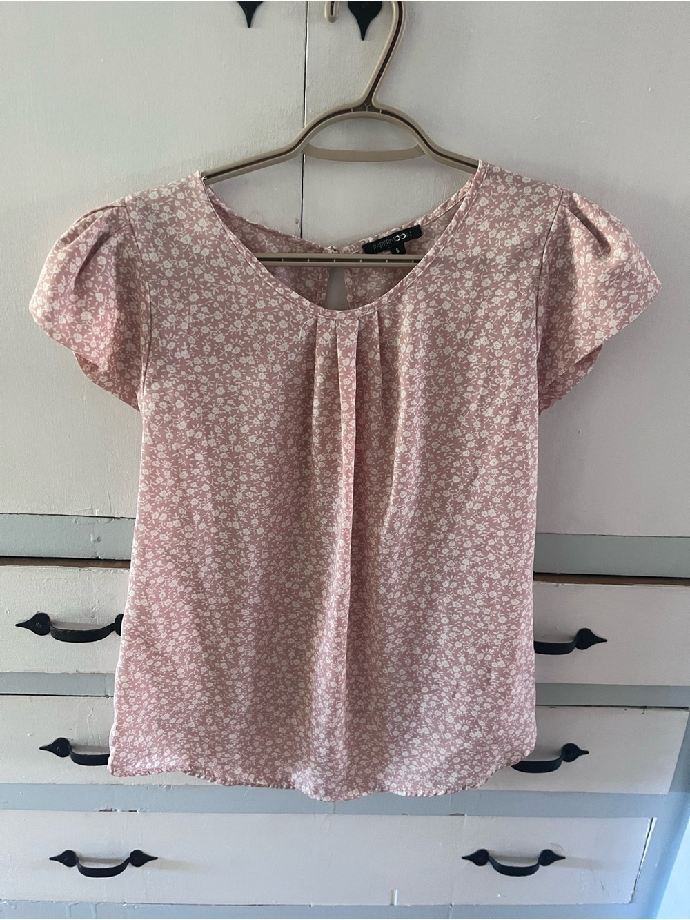 Papermoon Blush Pink Floral Pleated Short Sleeve Top